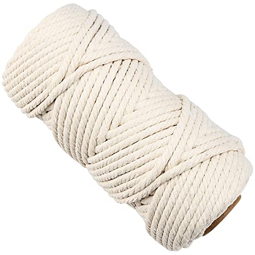 SINJEUN Macrame Cord 6mm, 50 M Natural Macrame Cord 4 Strand Twisted Cotton Rope Cotton Macrame Rope Unbleached Cord for Craft, Hanging Plant Hanger, Knitting, Beige