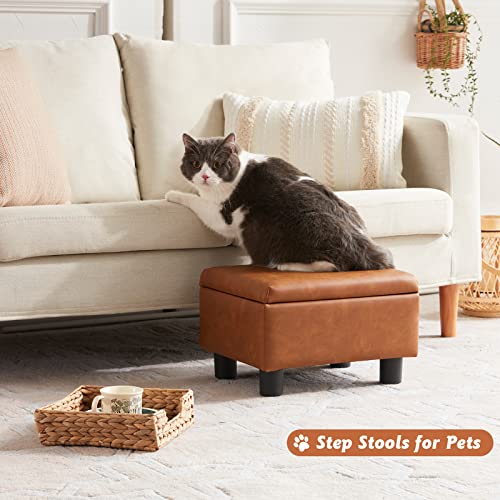 Baksea Small Footstool, Foot Stools Ottoman, Small Foot Stool With Storage Anti-Slip Rectangle Ottoman Foot Rest Stool For Couch, Under Desk, Living Room, Bedroom Foot Stool Faux Leather Brown #TOP3