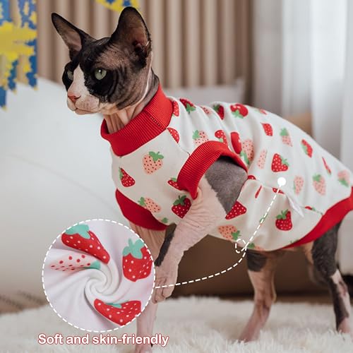 PUMYPOREITY Sphynx Cat Clothes, Stretchy Sweater, Soft Shirt, Pullover Pajamas, Turtleneck for Sphynx, Cornish Rex, Devon Rex, Red, XS - Image 3