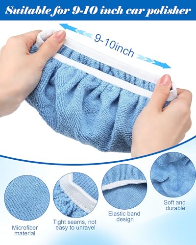 Image of Tallew 40 Pcs 9 to 10 Inches Buffer Pads Bulk Car Polisher Bonnets Orbital Buffer Bonnets Microfiber Polishing Pad Car Wax Cover for Cleaning and Polishing (Light Blue)