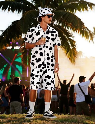 Mens Hawaiian Print Shirts and Shorts Sets Casual 2 Piece Outfits Summer Tracksuit, M-4XL2