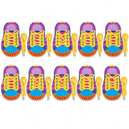 Image of LUOZZY 10 Sets Shoe Trying Practice for Kids Shoelace Threading Teaching Toys Learn to Tie Shoelaces Toy Fine Motor Skills Toy Threading Game for Kids, Random Color