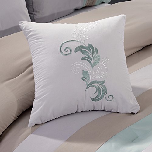 Chezmoi Collection Napa 7-Piece Luxury Leaves Scroll Embroidery Bedding Comforter Set (California King, Green/Beige/Light Gray)