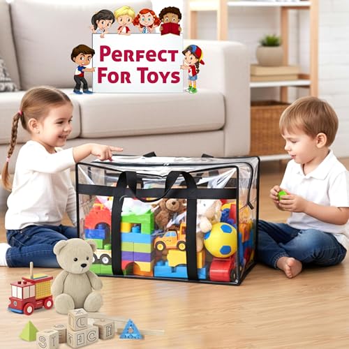 Image of Storite 6 Pack 70 L Moisture Proof Transparent Underbed Storage Bag /Clothing Storage Organiser /Toy Storage /Blankets Storage Bag with Zipper and Strong Handle (Transparent,54x33x40 cm)