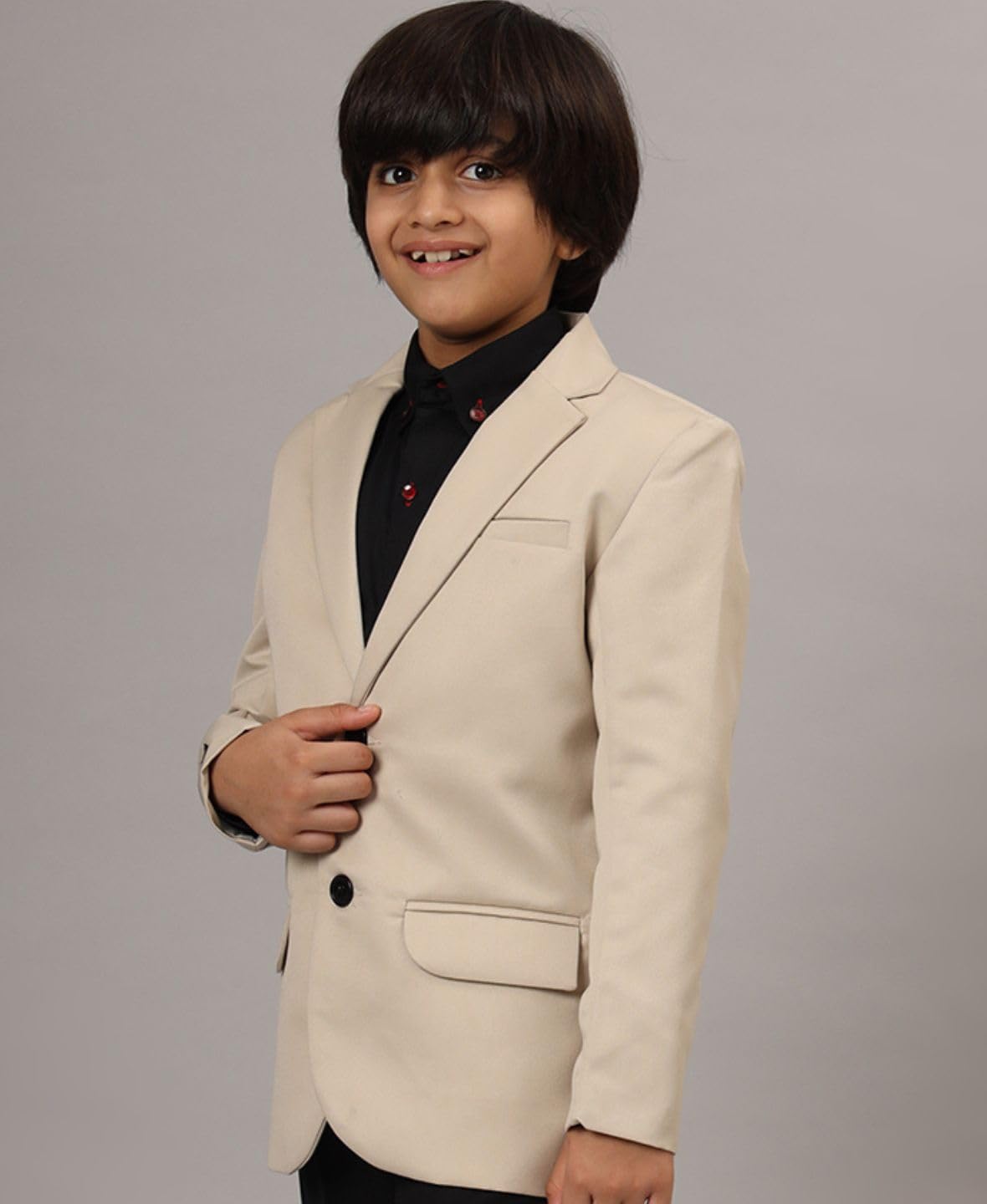 TAHVO Blazer for Boys | Cotton Blend Regular Fit with Notched Lapel and Side Vents Beige (11 Years - 12 Years) 1