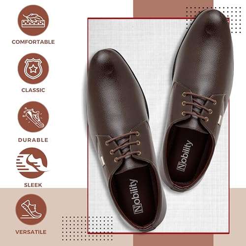 Image of NOBILITY Faux Leather Black Formal Lace Up Shoes for Men || Comfortable Walking || Classic Design || Breathable || Slip Resistant |