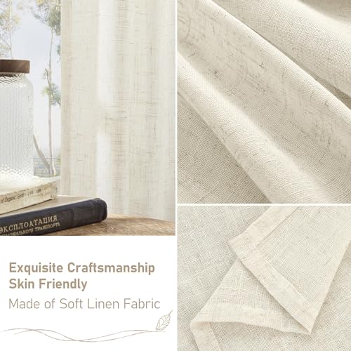 LAMIT Cream Ivory Linen Curtains 95 Inches Long 2 Panels Set for Bedroom, Back Tab and Rod Pocket Linen Textured Natural Curtains Light Filtering Boho Drapes for Living Room/Dining Room, 52 x 95 Inch