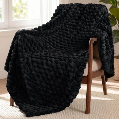 Image of Exclusivo Mezcla Large 3D Fleece Throw Blanket for Couch, Black | Extra Soft Fuzzy Plush Lightweight Throws, Cozy Fluffy Decorative Blankets for All Seasons, 50x70 Inches