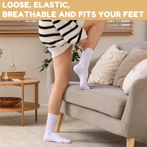 Jspupifip Slouch Socks for Women 6 Pairs, Neon Sock 80s Breathable Stacked Scrunchy Socks Extra Long Knit Knee High Thick Scrunch Sock, 90s Halloween Christmas Carnival Gifts for Girls, Size 7-93