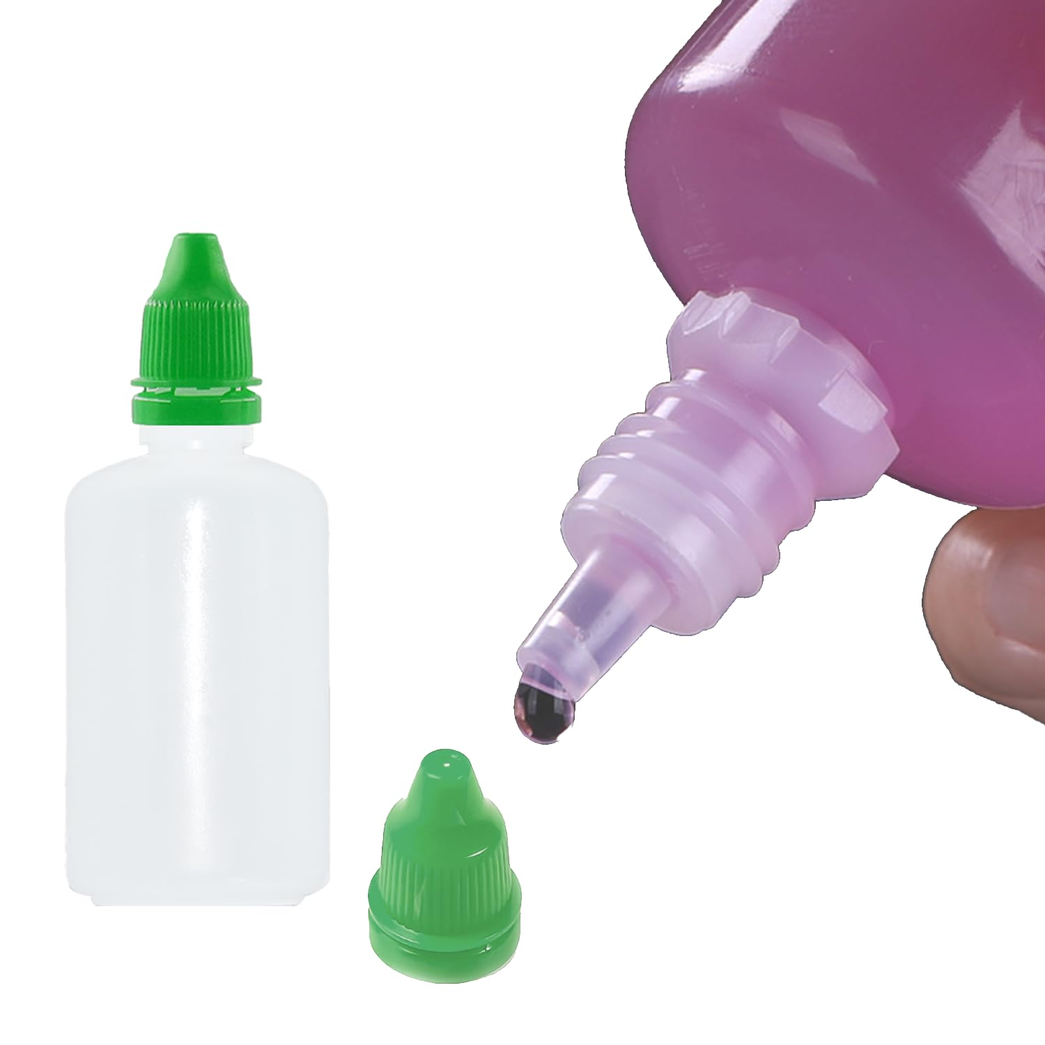 Plastikowe butelki z zakraplaczem, 50 ml, puste, wyciskane butelki z kroplomierzem z czerwoną nakrętką, 4 sztuki, idealne do olejów, transferu płynów i projektów DIY