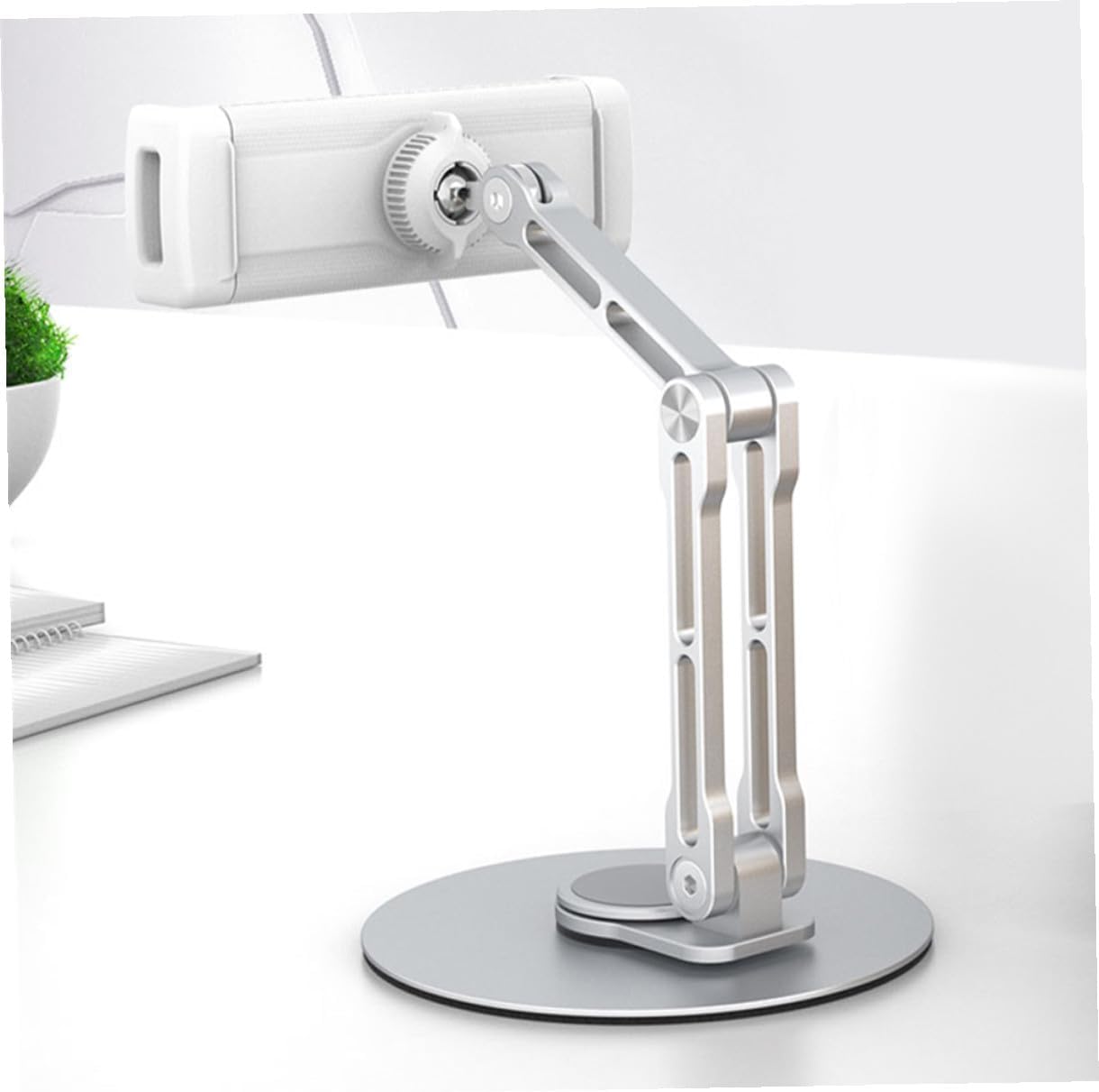 Homoyoyo Aluminum Alloy Adjustable Tablet Stand Desktop Holder with 3-Directional Rotation Foldable Portable Silver for Stable Screen Viewing and Tablet Accessories