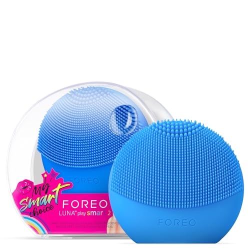 FOREO LUNA play smart 2 - Dispositivo de análisis de la piel y limpieza facial para todo tipo de piel, con pilas AAA reemplazables, Peek A Blue