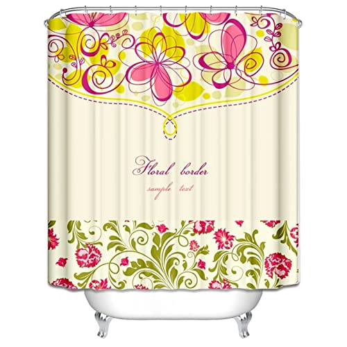 EHOMERY Duschvorhang Dachschräge Badewanne Duschrollo Mit Motiv Blume Duschvorhangng Vorhang Dusche Badewanne Polyester Rostfreie Ösen Und 12 Hakenringe, 120X180Cm