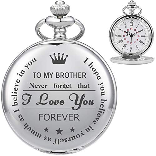 Taschenuhr Personalisierte gravierte Taschenuhr für Bruder, Vintage Taschenuhren mit Kette für Männer, Jubiläums- und Geburtstagsgeschenk