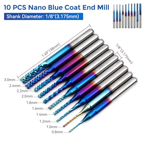 Image of 40pcs End Mills CNC Router Bits with Milling Bit Storage Tray, 1 /8 inch Shank CNC Cutter Milling Carving Bit Set Including 2-Flute Flat Nose & Ball Nose, V-Bit with Nano Blue Coating Bits