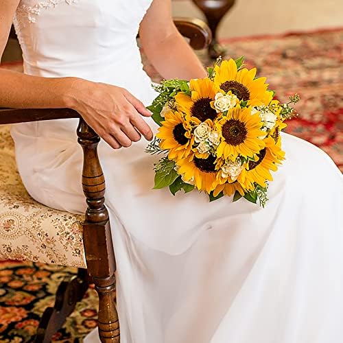 HAQIULINE 10PCS 20'' Artificial Sunflower Flowers - Long Stem Silk Fake Sunflowers for Home Table Centerpieces Arrangement Wedding DIY Decoration