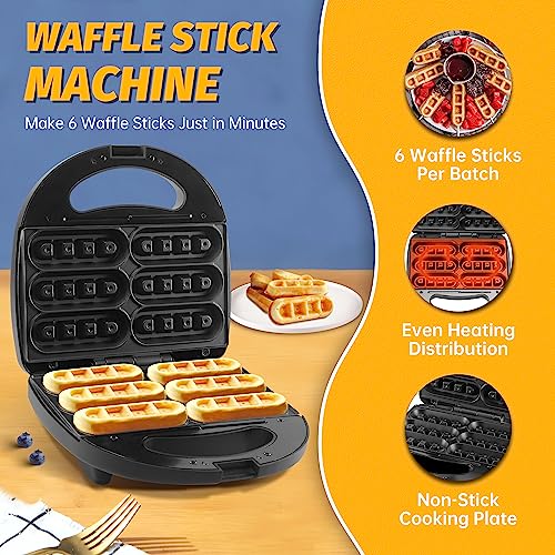 FineMade Waffle Stick Maker, Mini Waffle Maker Iron, Makes 6 Waffle Sticks, Ideal for Breakfast, Snacks, Desserts and More