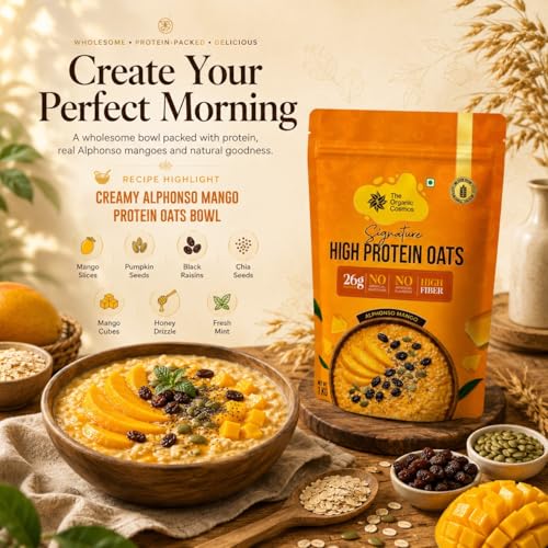 Image of The Organic Cosmos Signature High Protein Oats | 26g Protein | Alphonso Mango Flavour | Gluten Free | High Fiber | No Artificial Sweetener | No Artificial Flavours | 1kg