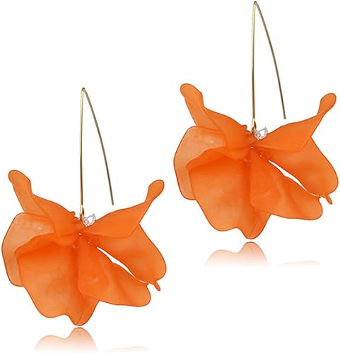 Aretes bohemios de resina con pétalos de rosa, aretes largos de acrílico escalonados, aretes de borla floral exagerados para mujeres y niñas