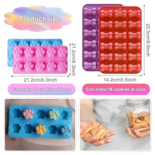 SPERMUOY Backmatte hundekekse,4 Stücke Backmatte hund,Silikon Hundekekse Backform,Silikon Hundekekse Backform für Hundekekse, Ausstechform für Hundepfoten und Knochen