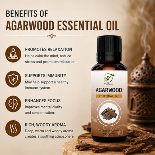 Image of VIRTUAL Agarwood Essential Oil 15ml Pure Aromatherapy Essential Oil for Diffuser Massage Spa Relaxation Home Fragrance and Wellness
