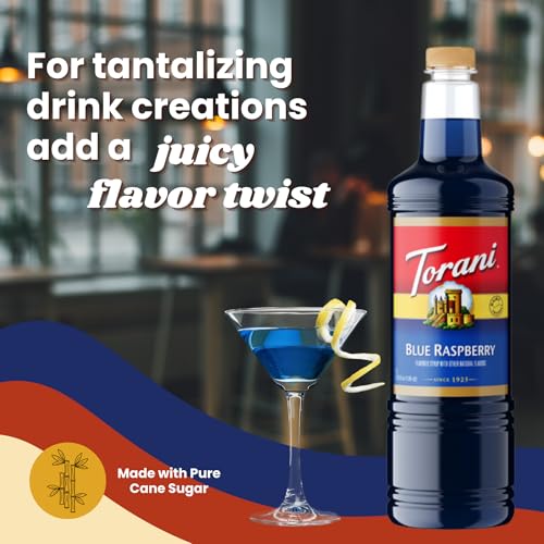 Image of Torani Blue Raspberry Syrup 1L with Pump - Snow Cones & Cocktails