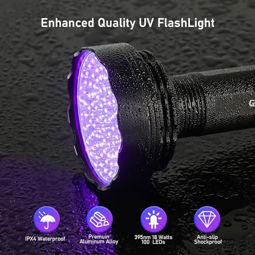 Glossday UV-100LED-FBA Flashlight Black Light, 100 Led Black Light Flashlight For Dog/Cat Pet Detector thumb #1