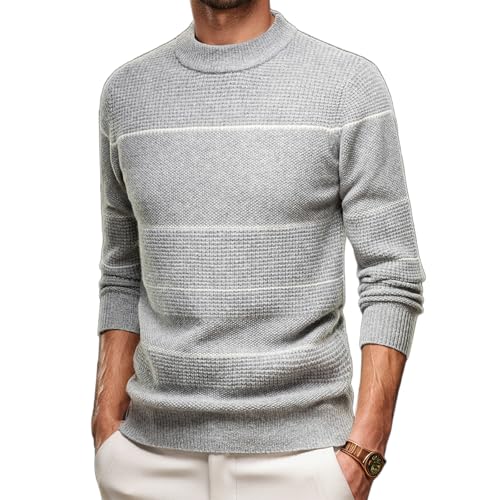 Men's 100% Wool Striped Sweaters Long Sleeve Round Neck Warm Tops