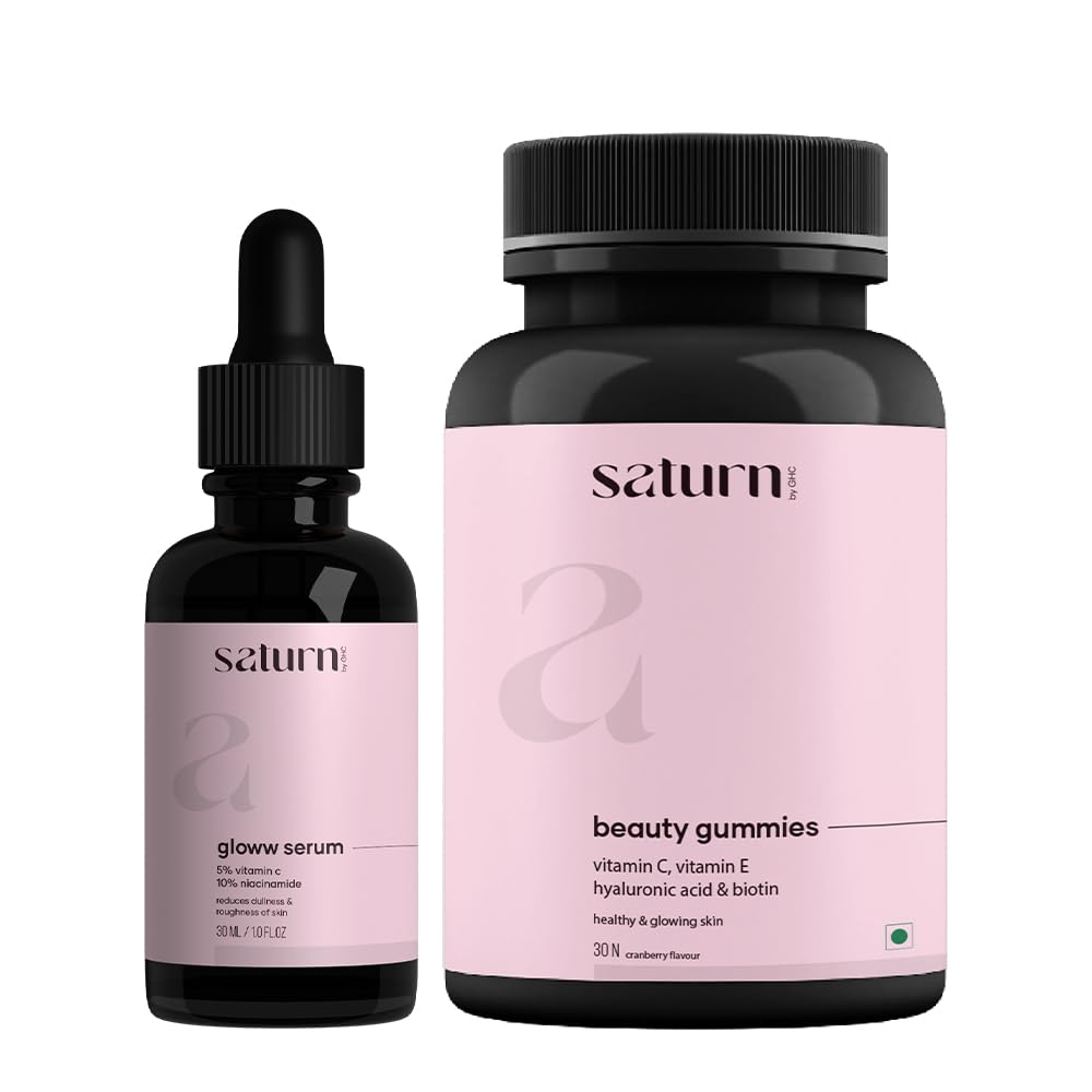 Saturn by GHC Skin Care Combo: 5% Vitamin C Face Serum with Niacinamide and Vitamin C Skin Gummies | Promotes Glowing and Brightening Skin | Paraben-Free, 100% Vegan - Suitable for All Skin Types