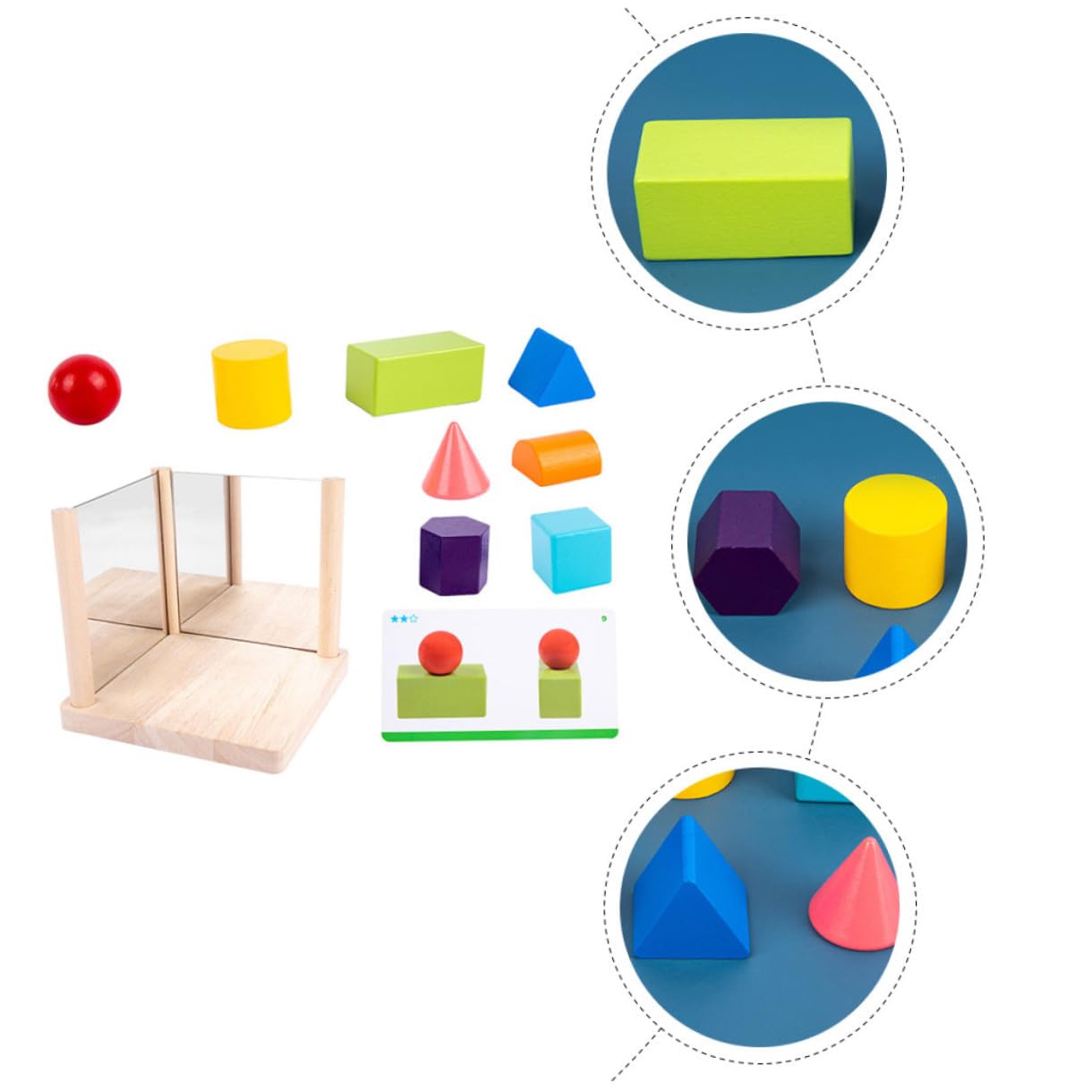 Bloques de Juguete para Niños, 1 Juego de Espejo, Madera y Vidrio | Estructura Espacial, Entrenamiento de Pensamiento Lógico, Obsequio de Cumpleaños y Festival