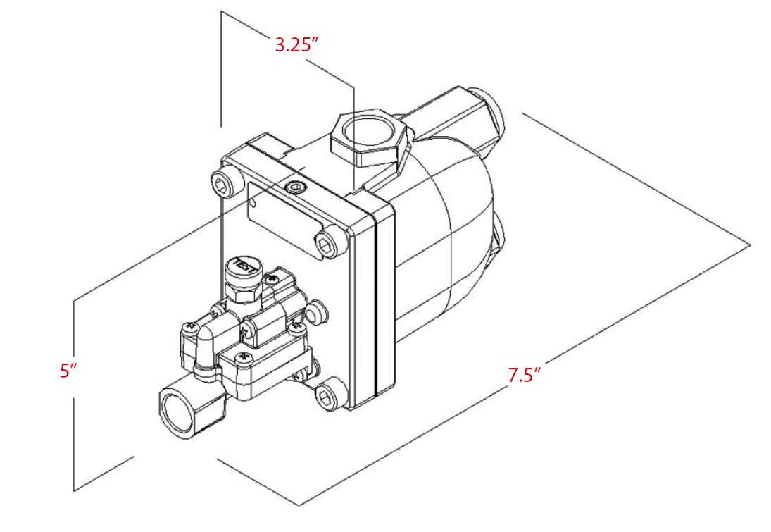 PneumaticPlus PAD15-43-145, odpływ bez utraty powietrza 0,5 cala wlot NPT x 1 cm wylot NPT, 43-145 PSI