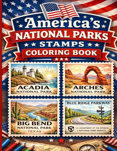 America's National Parks Stamps Coloring Book: Celebrating USA and its anniversary for those who love National Parks image 2
