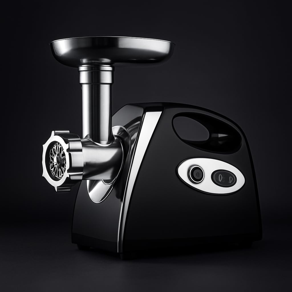 MAXELLPOWER Picadora de Carne 1200W Profesional con 3 Discos de Corte, Cuchillas Inox, Función Reversa, Accesorios para Salchichas, Bandeja Metálica Extraíble, Cabezal Desmontable, (NEGRO)