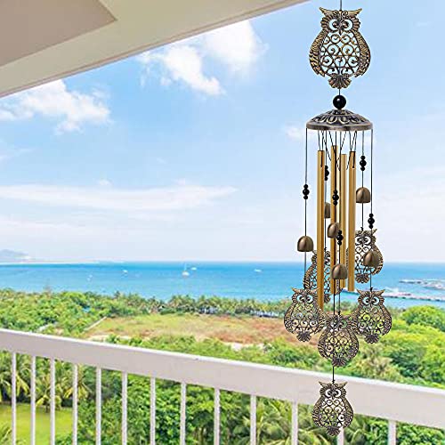 Garden Owl Wind Chimes Outdoor Indoor Decor - With 4 Tubes 6 Bells 7 Owls 36In Waterproof Mobile Romantic Windchimes, Owls Wind Catcher For Home, Xmas Mom Gifts, Balcony, Festival, Garden Decoration #TOP4