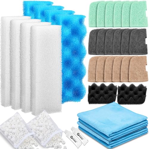 Image of Threlaco 32 Pcs Filter Media Compatible with 306 /307 Filters, Aquarium Replacement Maintenance Kit Including Biological Sponge, Ammonia /Phosphate /Nitrite Remover Pad, Aquarium Towel, Grease