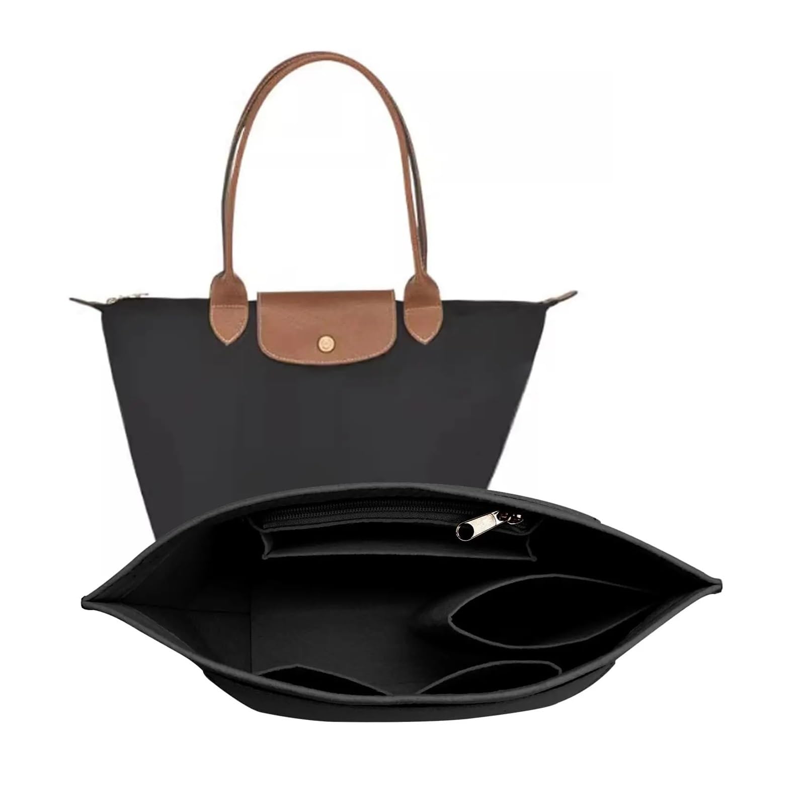 NJIEzhao Felt Handbag Insert Purse Organizer Insert, Felt Bag For Handbag(Black,M)