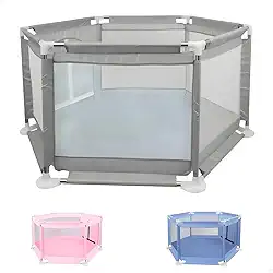 Cercadinho Infantil Chiqueirinho com Tela para Bebês e Crianças Hexagonal Cor Cinza