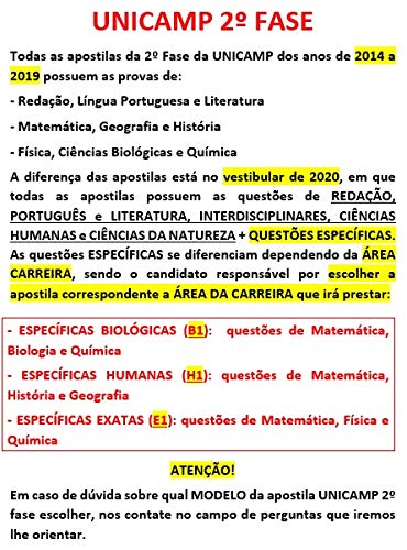 Unicamp 2º Fase Provas 2014 a 2020 + Gabarito COMENTADO de TODAS as questões (H1)
