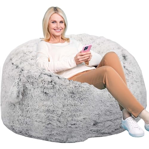 Image of Bean Bag Chairs, Memory Foam Stuffing Bean Bag Chair for Adults /Teens /Kids, Plush Faux Fur Lazy Sofa Furniture with Removable High-Rebound Memory Foam for Living Room Bedroom College Dorm
