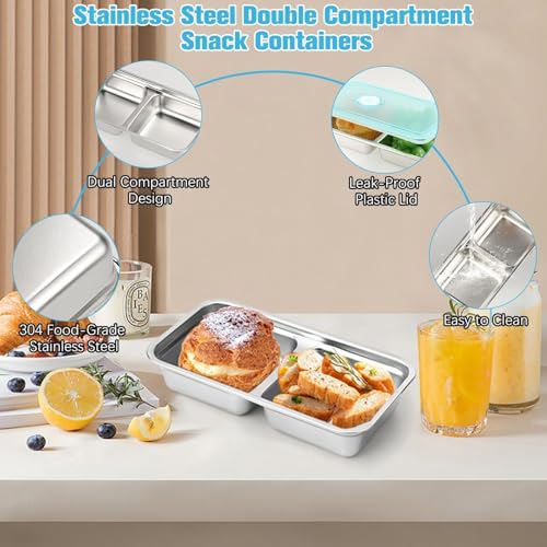 Image of Honbuty Stainless Steel Snack Containers, Grab and Go Snack Containers Reusable, Double Compartment Food Storage Containers with Lids for Travel and Outdoor Camping