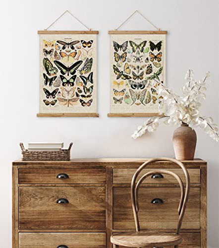 Aboby Vintage Butterflies Hanging Poster, Retro Style Of Wall Art Prints, Printed On Linen With Wood Frames, Ready To Hang #TOP1