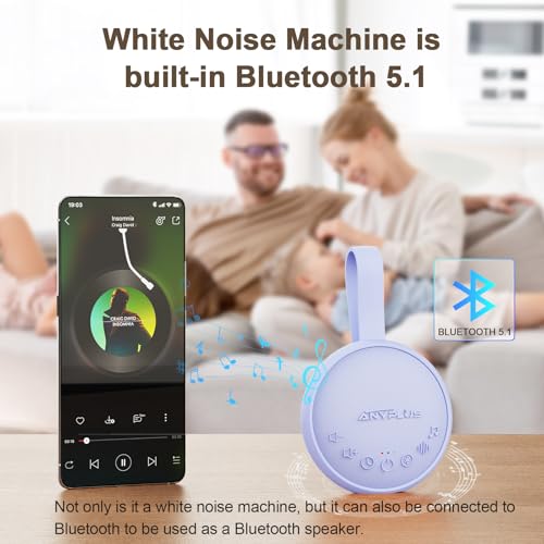 Image of White Noise Sound Machine for Sleeping Adults & Baby, Portable Noise Machine with 24 Soothing Sounds, Bluetooth 5.1, Battery Powered, 3 Timer Settings, Memory Function for Home, Office, Travel(Purple)