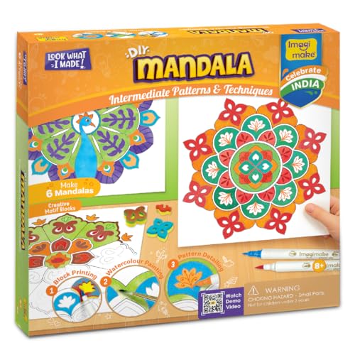 Image of Imagimake DIY Mandala Art Kit for Girls 9-12 | Coloring & Painting Art Kit Set with Water Brush Pen & Stamps | Crafts & Gifts for Kids Age 10-12