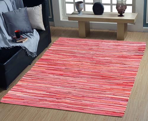VEVARA HOMES Handmade Cotton Chindi Rug Runner Area Rag Washable Recycled Rugs for Home Décor, Living Room and Bedroom (Pink, 4X6 Feet)
