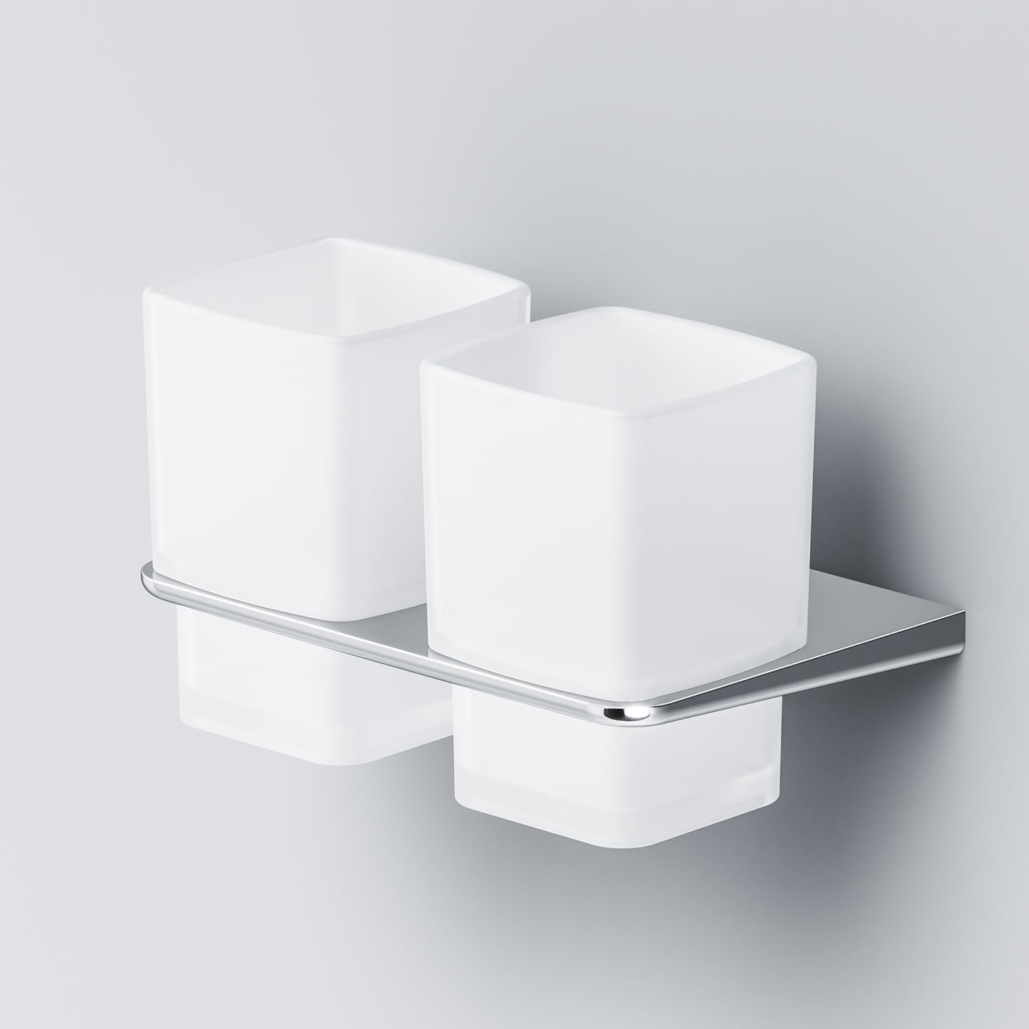 Zahnputzbechern (2 Stück) mit Halterung - Becher aus Satiniertem Glas, Wandhalterung - zur Wandbefestigung - mit Bohren, AIB343400 AM.PM Inspire 2.0