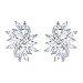 EVER FAITH Women's Cubic Zirconia Elegant Bridal Floral Leaf Pierced Stud Earrings Clear Silver-Tone