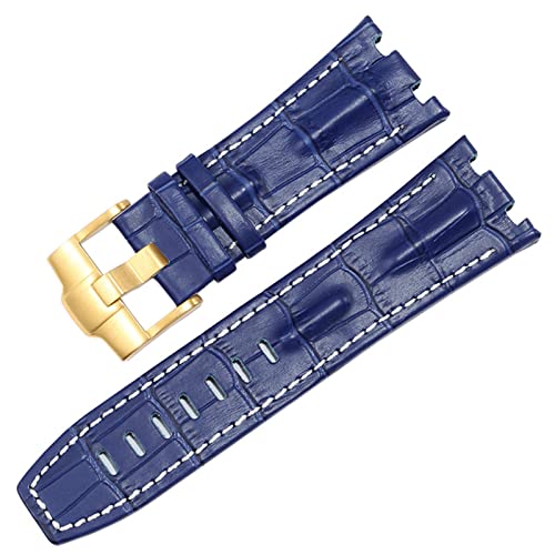 Bracelet de montre en cuir pour AP 15703 Royal Oak Offshore 28mm crocodile bleu-or