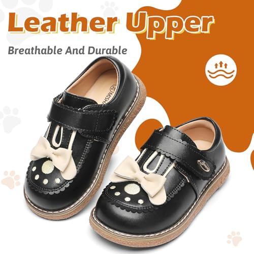 Mishansha Girls Mary Jane Loafer Shoes Toddler Little Kids Princess Dress Shoes Anti-Slip Sole for Wedding Party School 9.5 Toddler Pure Black by Mishansha - Image 4