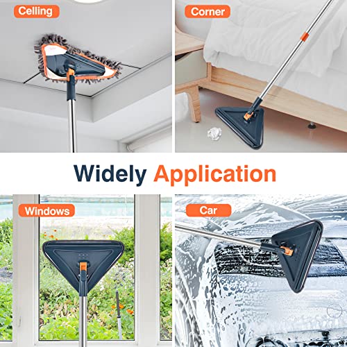 Image of 85 Inch Wall Cleaner with Long Handle, 360 Rotatable Wall Mop, Wall Washer Cleaner Tool for Walls /Ceiling Fans /Dust /Baseboard /Floors Clean, 6 Replacement Pads and 1 Silicon Squeegee Scraper Strips