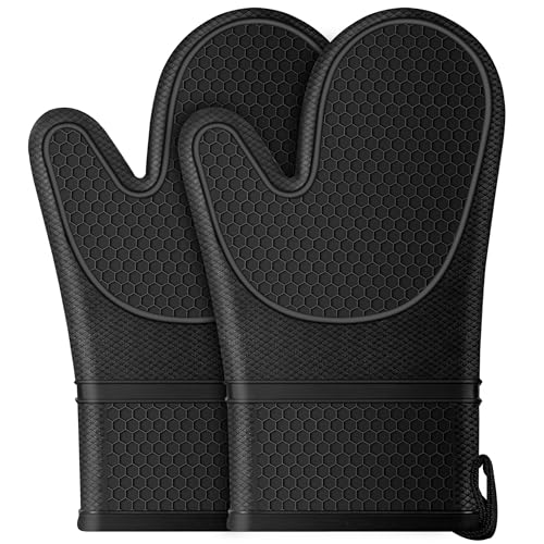 Ofenhandschuhe rutschfeste Ofenhandschuhe Silikon Handschuhe hitzebeständige bis 260C Topfhandschuhe hitzebeständig doppelschichtige Kochhandschuhe für Küchenkochen Dessertzubereitung